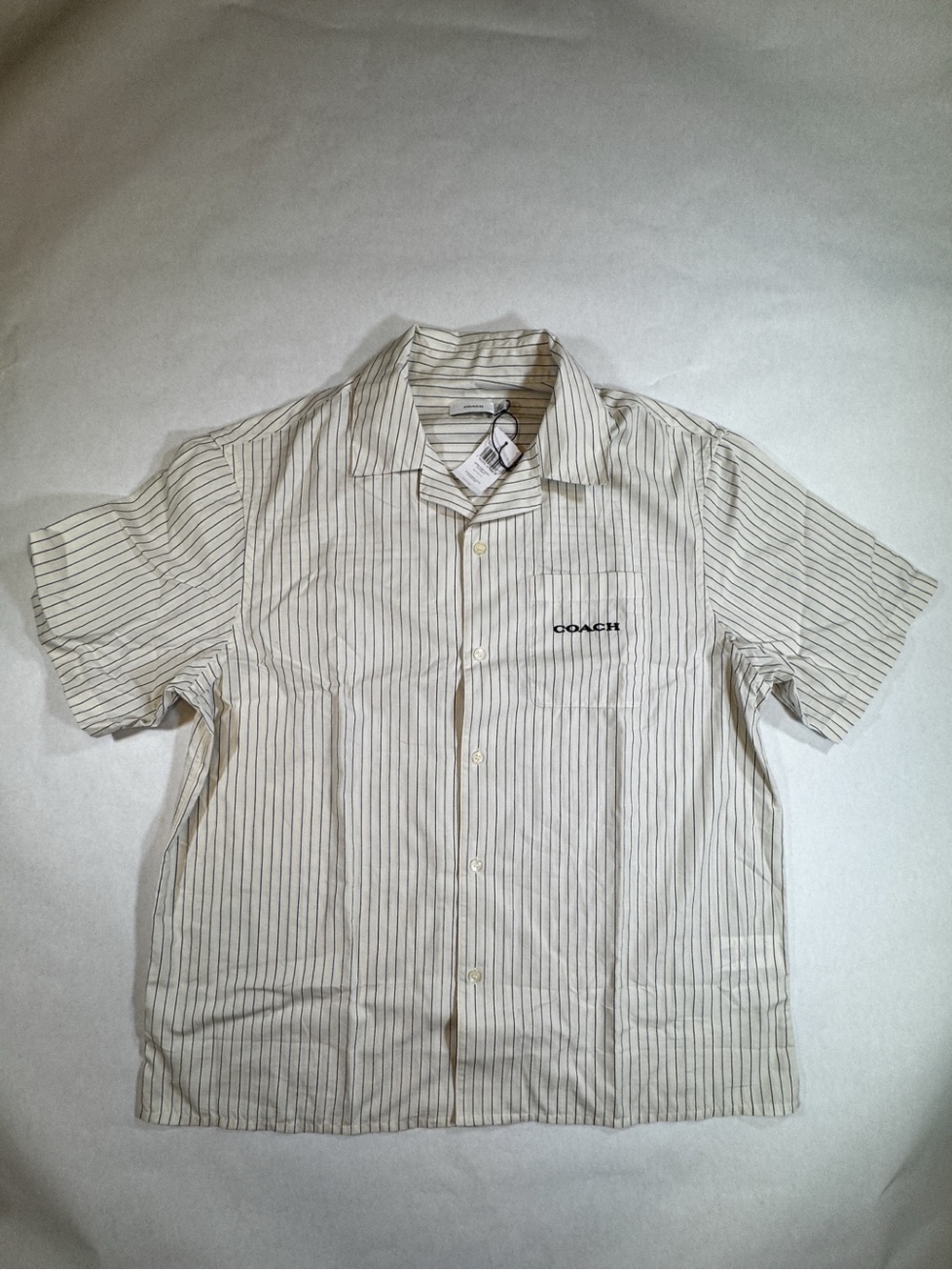 NWT Coach Men’s Striped Camp Shirt XL Embroidered Logo Short Sleeve